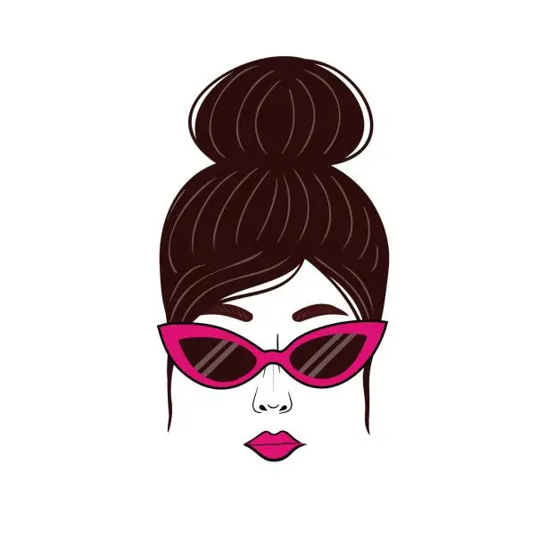 Vector illustration of girl with hair bun and pink sunglasses
