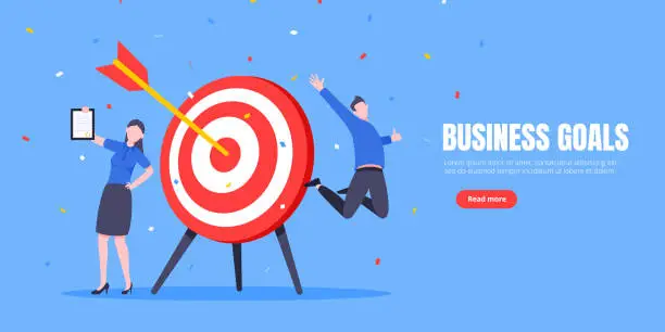Vector illustration of Goal achievement business concept sport target icon and arrow in the bullseye.