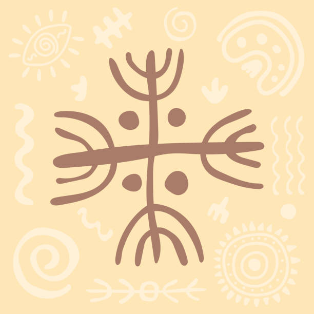 примитивный этнический петроглиф, крест - anasazi stock illustrations