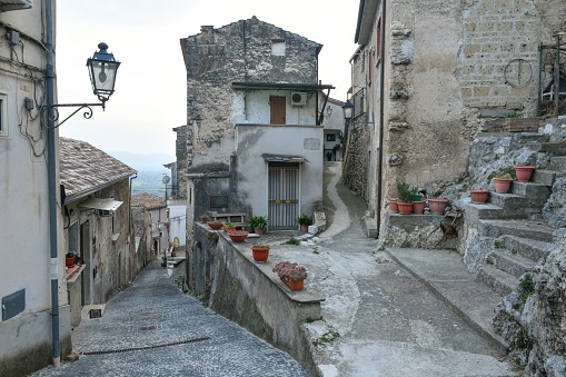 A narrow street among the old houses of Pietravairano, a rural town in the province of Caserta.