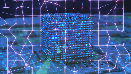 digital cube,  processor, cyberspace