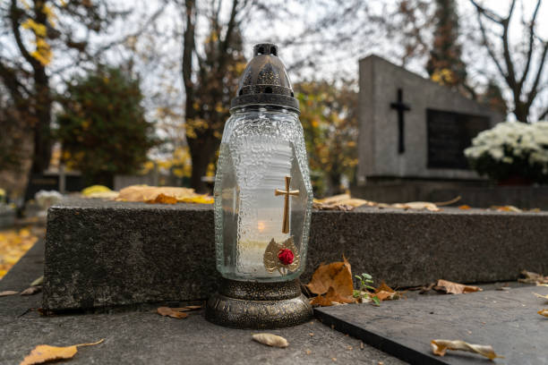 istock Cemetery grave candle lantern or znicz. 1469938777