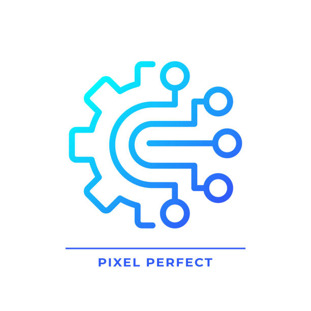 AIOps pixel perfect gradient linear vector icon AIOps pixel perfect gradient linear vector icon. Artificial intelligence for it operations. Automated process. Thin line color symbol. Modern style pictogram. Vector isolated outline drawing customized data stock illustrations