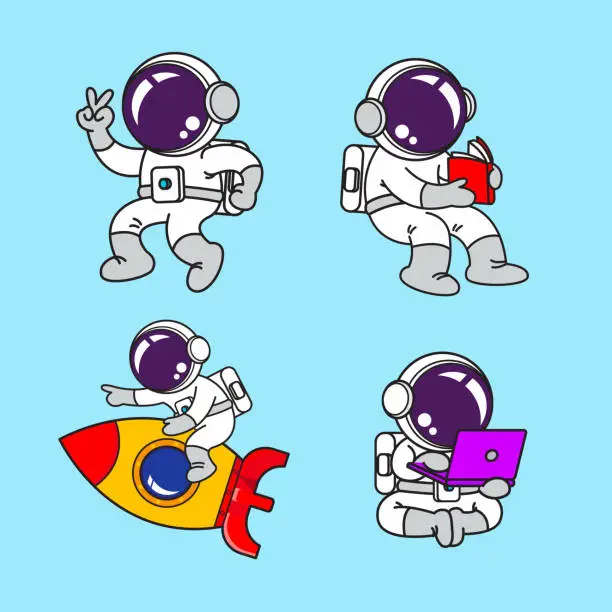 Vector illustration of Astronaut cartoon set, animation , flat design, super hero, Vector