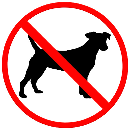 Prohibition warning sign on dogs not allowed this zone. With clipping pass.