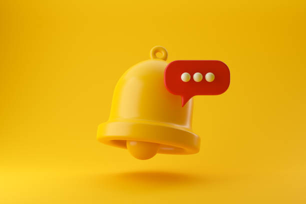 istock Notification with bell icon on a yellow background. 1469941088
