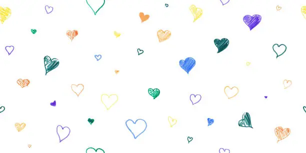 Vector illustration of Pastel Colored Hand Drawn Hearts Seamless Pattern