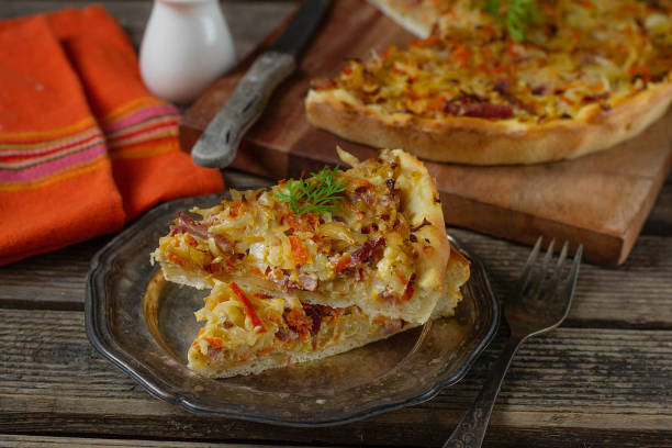 istock Savoury cabbage tart pie with bacon and carrots 1469944966