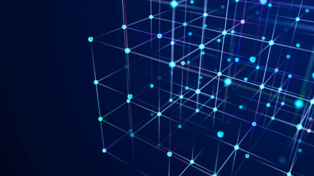 istock Digital blockchain concept. Data storage in separate cells. Abstract background with dots and connection lines. 3D . 1469945517