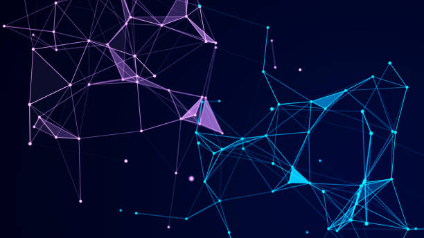istock Connection of colored lines and shapes in space. Big data visualization. Digital background. 3d rendering. 1469945695