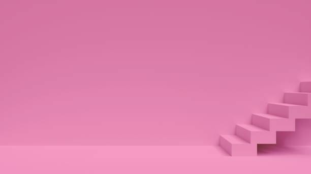 istock Pink room with stairs by the wall, simple background template with wide margins 1469946630