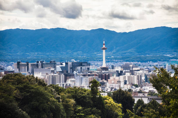 summer autumn transit view of kyoto town - kyoto city kyoto prefecture kinkaku ji temple temple imagens e fotografias de stock