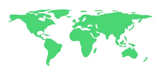 Vector illustration of World map with smooth shapes, isolated lands, and continents. Traveling or showing location, destination and worldwide business. Vector illustration
