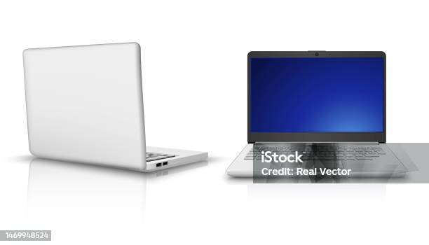 Simple Computer Facing Left Realistic Vector Laptop Computer In Side And Front View Isolated On ...