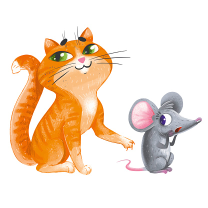 Cute cats and mouse cartoon, vector cartoon illustration, cartoon clip art