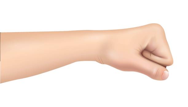 istock realistic vector hand of man showing stop gesture, or fist. Isolated icon illustration on white background. 1469948668