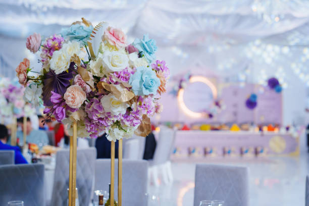 istock decoration of the served table with a bouquet on a stand 1469948691