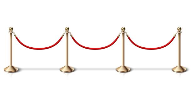 istock realistic vector fence golden rope barrier with red velvet rope. Isolated on white background. 1469950085
