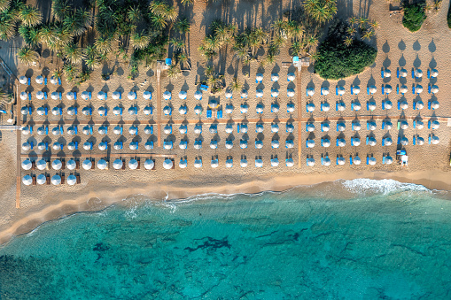 Aerial view on famous Vai beach with palm trees (Lasithi, East Crete, Greece).