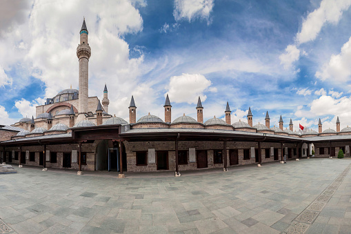 Vacation in Turkey view of Mevlana Museum during summer located in Konya, Turkey, is the mausoleum of Jalal ad-Din Muhammad Rumi, a Persian Sufi mystic also known as Mevlâna or Rumi