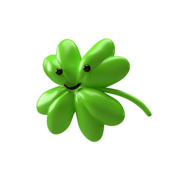 istock Green clover emoji leaf isolated on white background. Four leaf clover 3D icon render with clipping path. Good luck symbol for St. Patrick Day illustration 1469954274