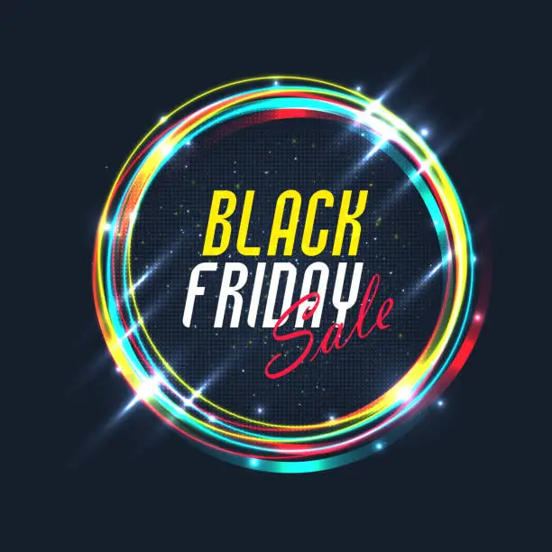 Vector illustration of Black friday sale banner on disco ball abstract dark black background