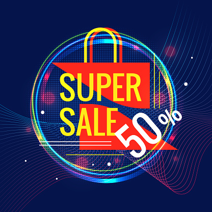 Super sale banner. Abstract background in flat style stock illustration