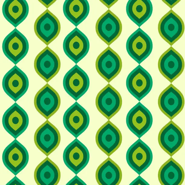 Vector illustration of Mid century modern ogee ovals seamless pattern in mint green, lime green and emerald green on light background.