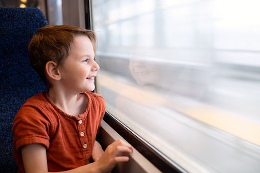 Little boy enjoying travel by train