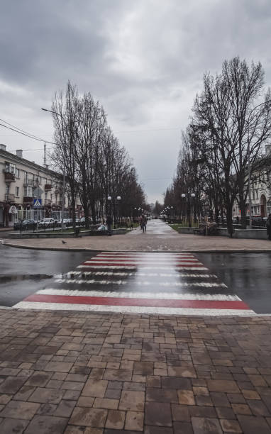 widok na park kwadratowy do chodzenia w mieście czernihów, w pochmurny wiosenny dzień - czernichów zdjęcia i obrazy z banku zdjęć