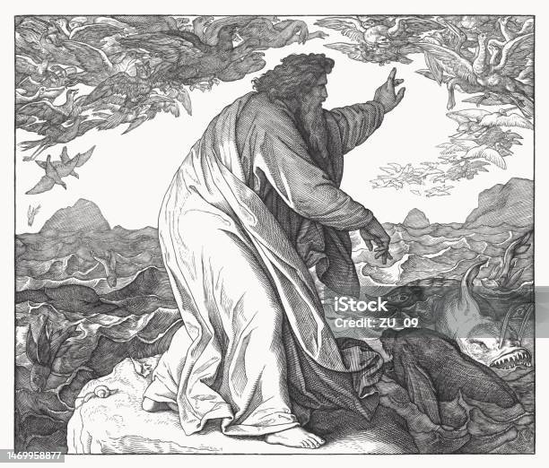 세상의 창조 목판화 1860 년 출판 신에 대한 스톡 벡터 아트 및 기타 이미지 - 신, 천지창조, 19세기 - iStock