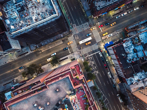 Top down view of the crossroad in New York City