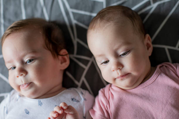 istock Twin babies brother and sister portrait 1469960436