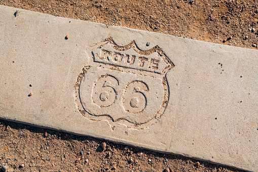 Amarillo, TX, US-December 3, 2022: Sign for the Historic 6th Street District and US Route 66.