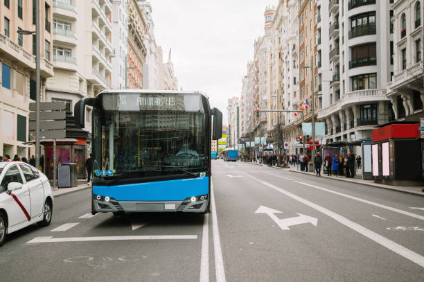 istock City bus in Gran Via, Madrid, Spain 1469961805