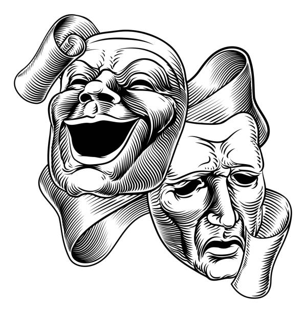 ilustraciones, imágenes clip art, dibujos animados e iconos de stock de teatro o teatro drama comedia y máscaras de tragedia - tragedy mask illustrations