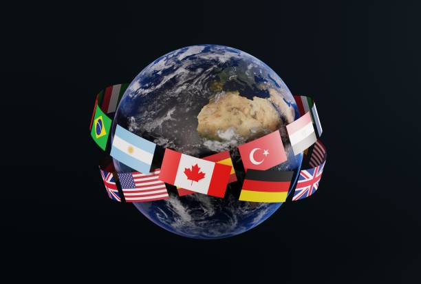 istock Planet Earth entwined by flags of different countries. 1469961951