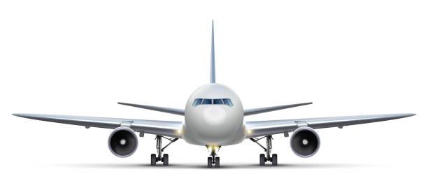 realistic vector airplane. Isolated on white background aircraft, front view. 3d realistic vector airplane. Isolated on white background aircraft, front view. passenger plane front stock illustrations