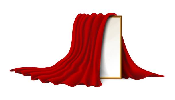 istock on white background. 3d realistic vector wooden picture frame covered with red velvet cloth. 1469962525