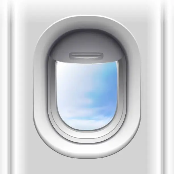 Vector illustration of realistic vector airplane window. Isolated on white background.