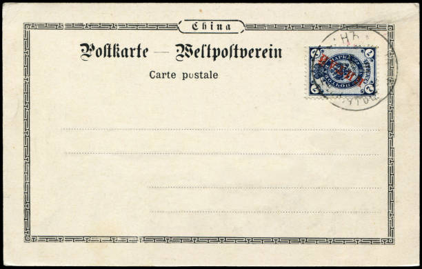 istock a vintage blank postcard sent from Russian Post Office in Peking, China in 1900s,  ready for any usage of  historic events background related to mail delievery description. 1469964742