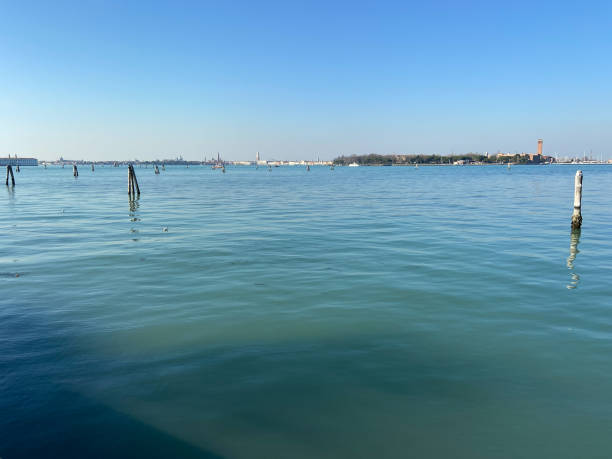 ruhiges wasser der lagune von venedig in der nähe von lido di venezia - lido stock-fotos und bilder