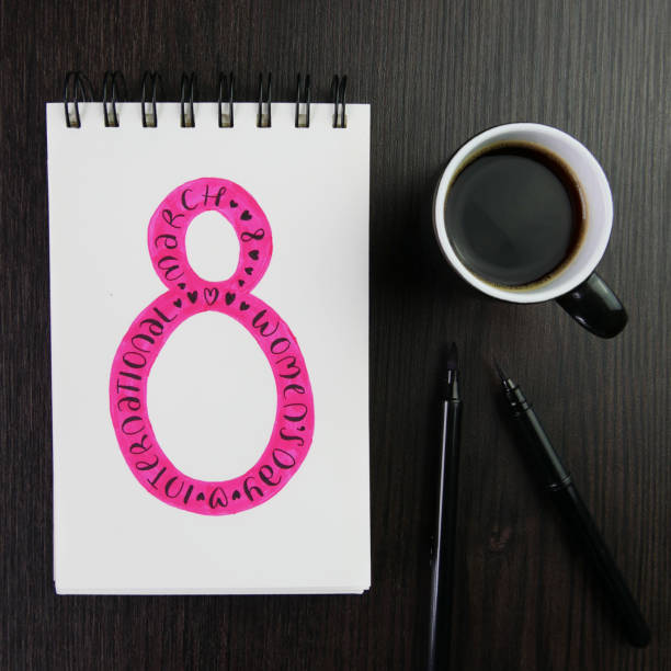 INTERNATIONAL WOMEN'S DAY - MARCH 8 pink and black lettering in notebook