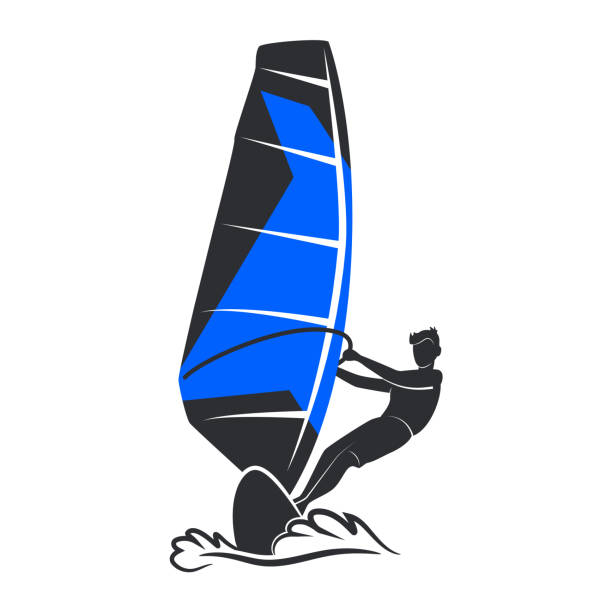 Male Windsurfing. Vector illustration in the engraving style vector art illustration