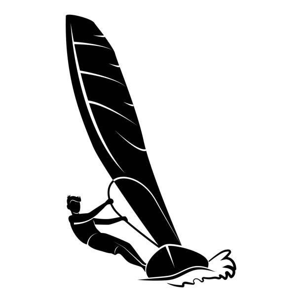 Male Windsurfing. Vector illustration in the engraving style vector art illustration