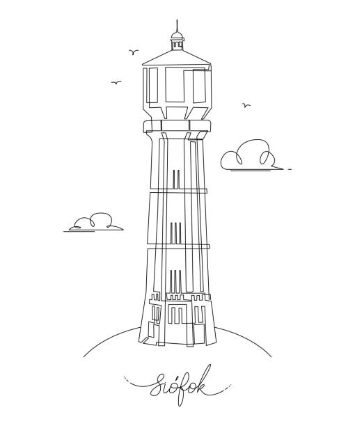 Continuous line drawing of water tower in Hungary, Siofok vector art illustration