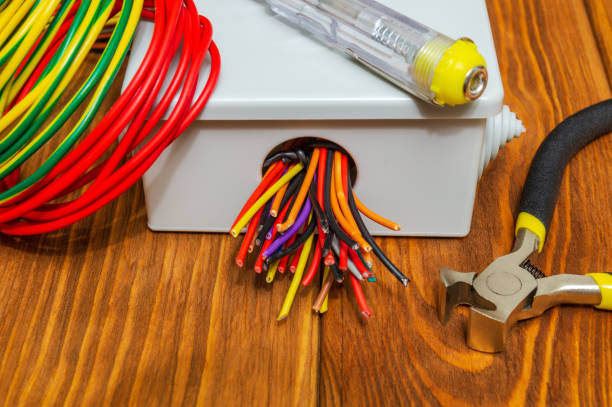 istock Electrical junction boxs with cables wire and tool used in the electric installation process 1469974162