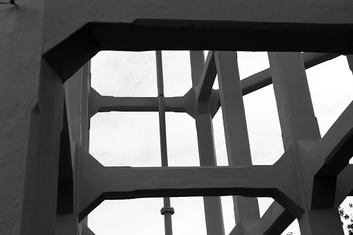 Low angle view of the Holocaust memorial monument stone blocks silhouette, Berlin, Germany.