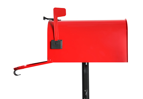 Open red letter box on white background