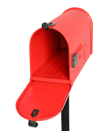 Open red letter box on white background